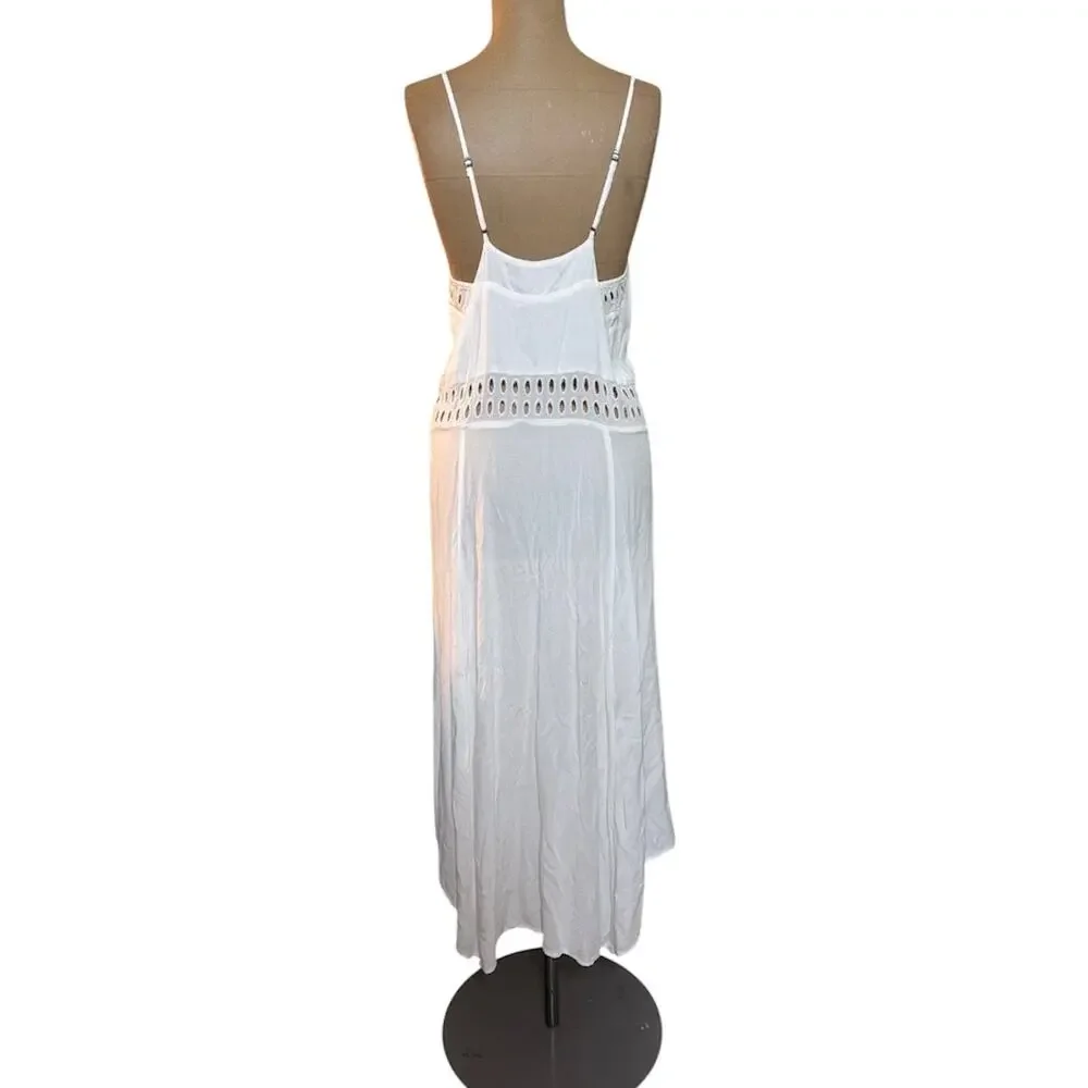 Vix Paula Hermanny Maxi Dress White Sheer Dress Swim Cover Cut outs size Small
